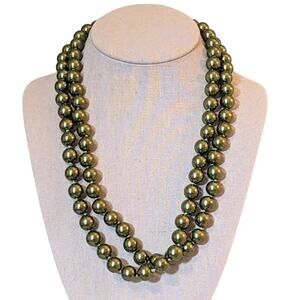 Monet Long Strand Green Glass Simulated Hand Knotted Pearl Bead Necklace